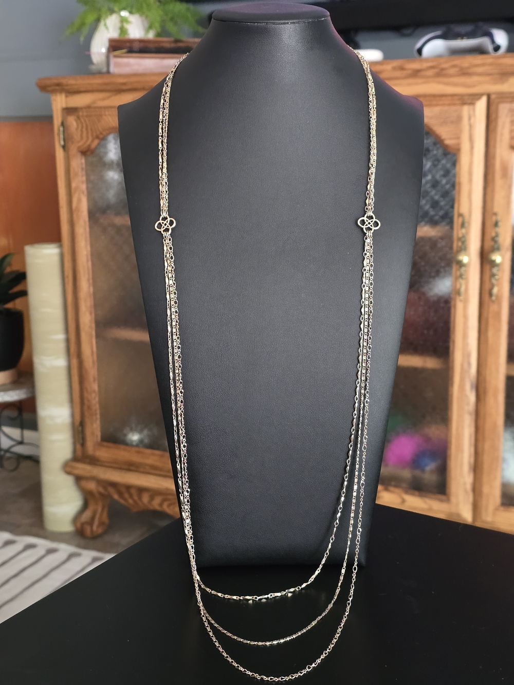 Long Layered Gold-Tone Womens Necklace